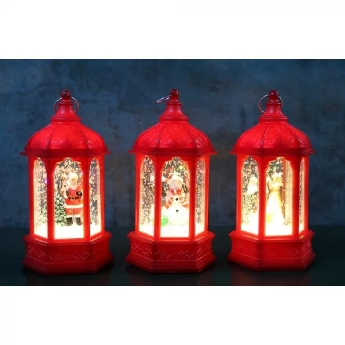  Yılbaşı Temalı Işıklı Kar Küresi Kırmızı Tasarım