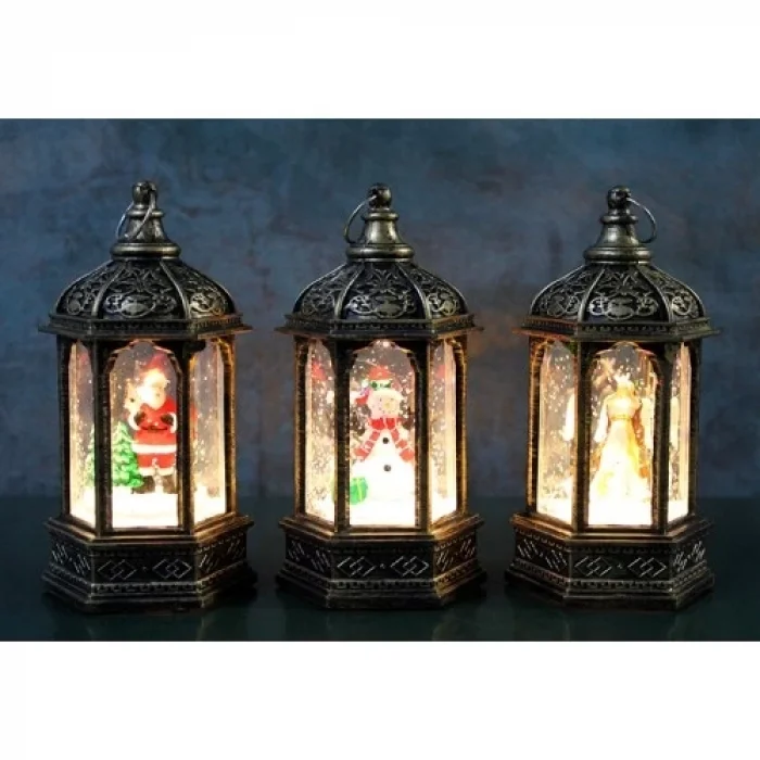  Yılbaşı Temalı Işıklı Kar Küresi Siyah Tasarım