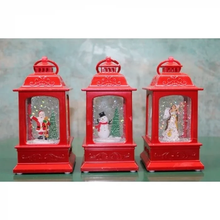  Yılbaşı Temalı Işıklı Müzikli Kar Küresi Kırmızı Tasarımlı