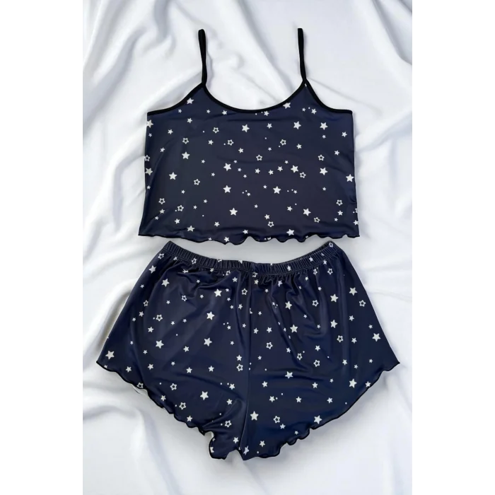 BUĞZ Yıldız Desenli Lacivert Şortlu Pijama Takımı