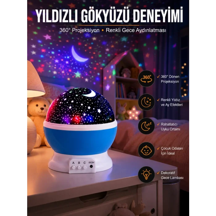 BUĞZ Yıldız Görünümlü Gece Lambası Renkli Masa Lambası Gökyüzü Projeksiyon