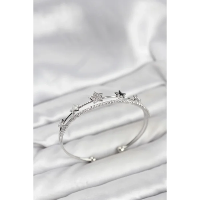 BUĞZ Yıldız Model Gümüş Renk Pirinç Kadın Bileklik