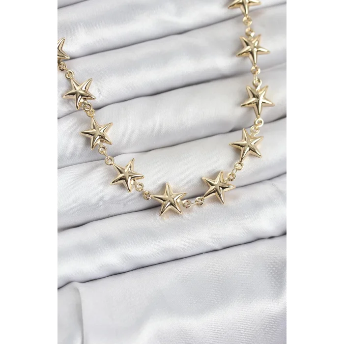 BUĞZ Yıldız Model Pirinç Gold Renk Kadın Kolye