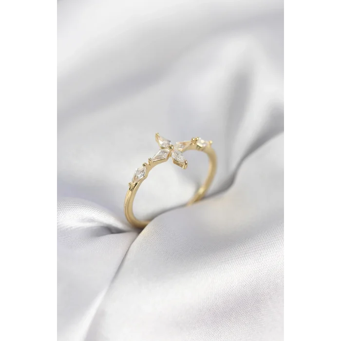 BUĞZ Yıldız Model Zirkon Taşlı Gold Renk Kadın Yüzük