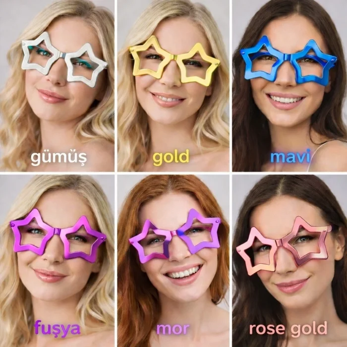 BUĞZ Yıldız Parti Gözlüğü 1239li Set – 6 Renk ( Camsız )