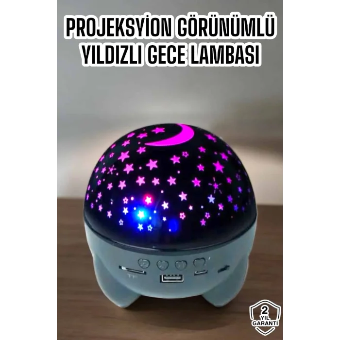 BUĞZ Yıldız Yansıtmalı Projeksiyon Gece Lambası Şarjlı Taşınabilir