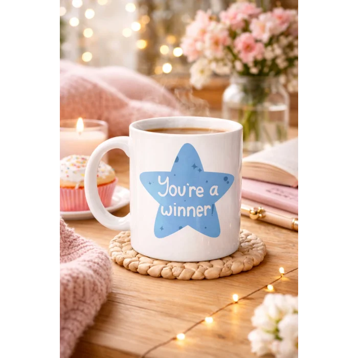 BUĞZ You’re a Winner SEN BAŞARDIN , KAZANANSIN Yazılı Porselen Kupa MODEL 153 – Motivasyon Temalı, Özel Tasarım Kahve & Çay Kupası