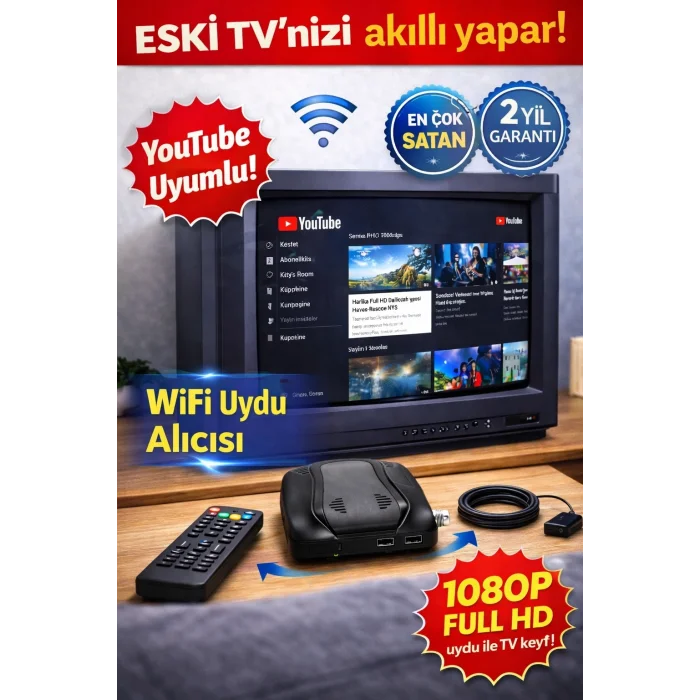 BUĞZ YouTube Açan WiFi Uydu Alıcısı – 1080P Full HD, HDMI & USB, Otomatik Kanal Güncelleme