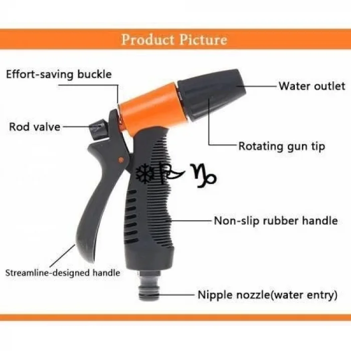  Yüksek Basınçlı Su Püskürtme Tabancası Sulama Bahçe Hortumu Tazyikli Püskürtme Fıskiye