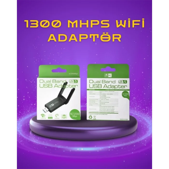  Yüksek Hızlı 1200 Mbps Çift Bant USB WiFi Adaptör – Güçlü Sinyal, Geniş Uyumluluk