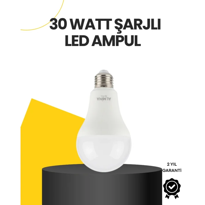 BUĞZ Yüksek Işık Güçlü Şarjlı LED Ampul E27 30W Enerji Tasarruflu