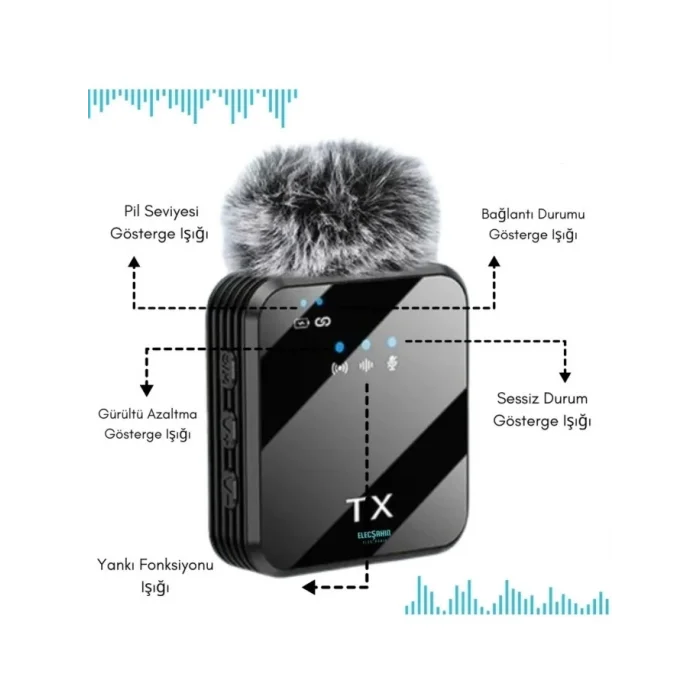 BUĞZ Yüksek Kalite Profesyonel 3 In 1 Kablosuz Taşınabilir Yaka Mikrofonu Tüylü
