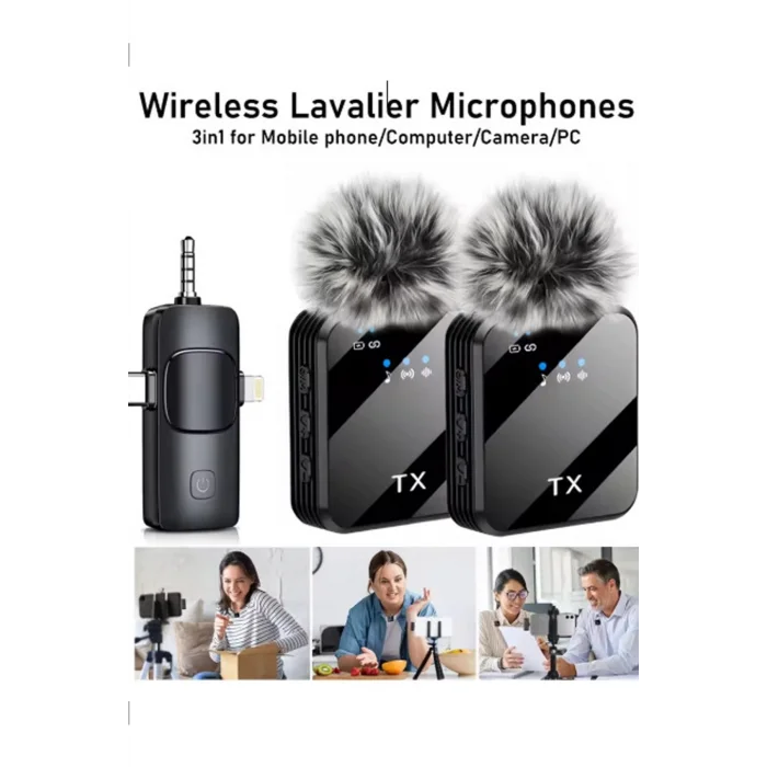 BUĞZ Yüksek Kalite Profesyonel 3 In 1 Kablosuz Taşınabilir Yaka Mikrofonu Tüylü