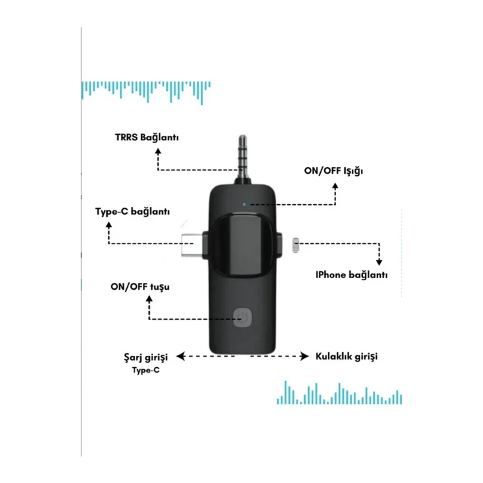BUĞZ Yüksek Kalite Profesyonel 3 In 1 Kablosuz Taşınabilir Yaka Mikrofonu Tüylü