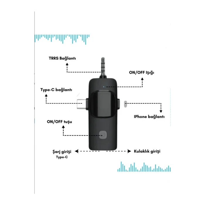 BUĞZ Yüksek Kalite Profesyonel 3 In 1 Kablosuz Taşınabilir Yaka Mikrofonu Tüylü