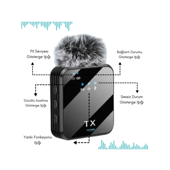 BUĞZ Yüksek Kalite Profesyonel 3 In 1 Kablosuz Taşınabilir Yaka Mikrofonu Tüylü - Lisinya