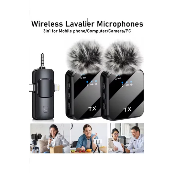 BUĞZ Yüksek Kalite Profesyonel 3 In 1 Kablosuz Taşınabilir Yaka Mikrofonu Tüylü - Lisinya