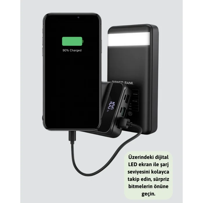  Yüksek Kapasiteli 50.000 mAh Powerbank – Type-C, Lightning ve Micro USB Uyumlu, Çoklu Cihaz Şarj Özellikli