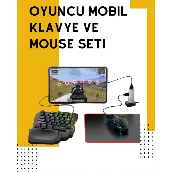 Yüksek Performanslı Mobil Oyun Aksesuarı – 5 Parçalı Klavye Mouse Dönüştürücü Set