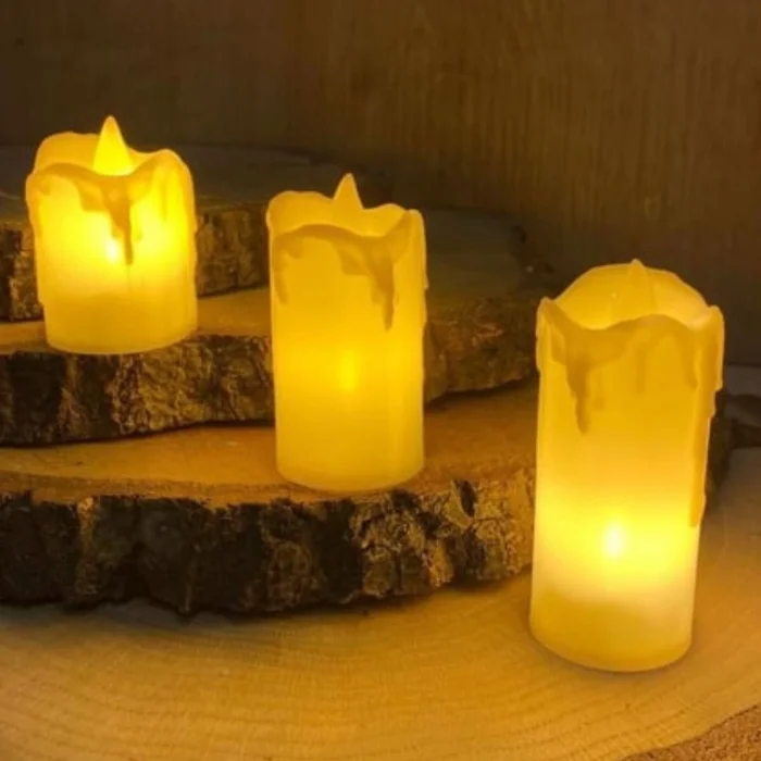 BUĞZ Yumurcak Shop® 3’lü Pilli Dekoratif LED Mum Işıkları – Gerçek Alev Efektli
