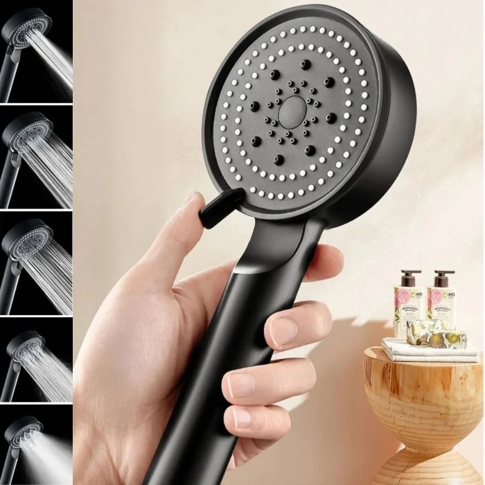 BUĞZ Yumurcak Shop® 5 Fonksiyonlu Yüksek Basınçlı Ayarlanabilir Siyah Duş Başlığı