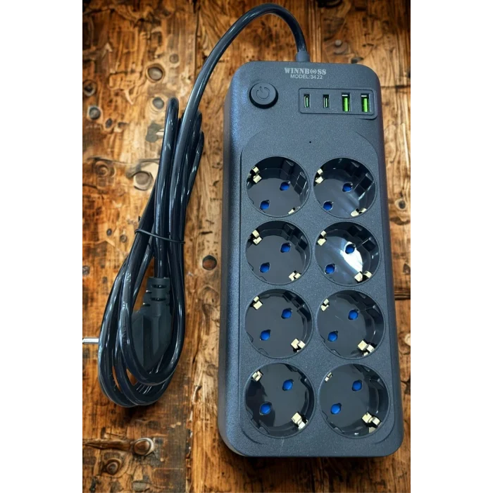 BUĞZ Yumurcak Shop® Akım Korumalı Termal Uzatma Kablosu – 8 Priz, 2 USB ve 2 Type-C Girişli, Güçlü Çoklu Priz