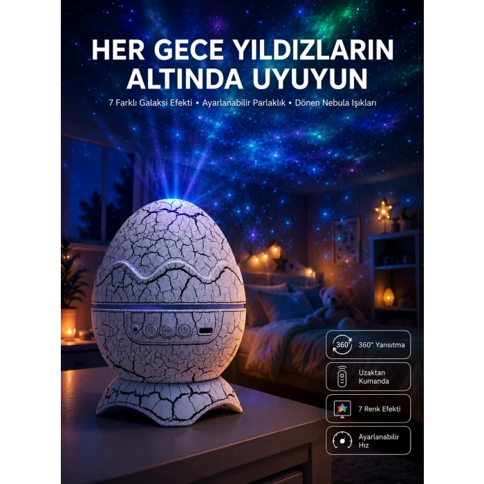 BUĞZ Yumurta Görünümlü Masa ve Gece Lambası Renk Değiştirebilen Projektör