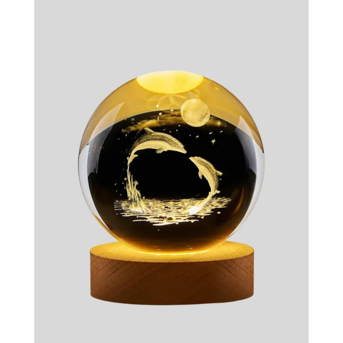 BUĞZ Yunus Figürlü LED Kristal Küre Ahşap Standlı Dekoratif Gece Lambası - Lisinya