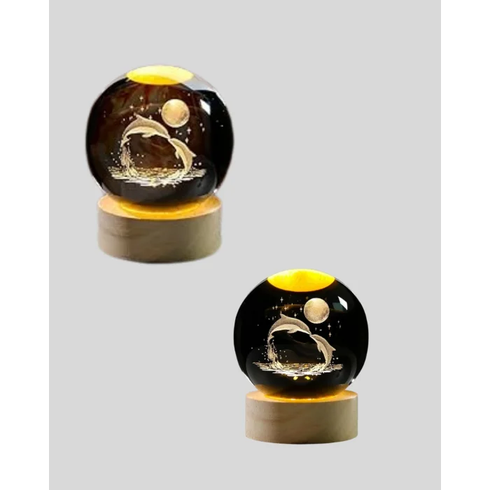 BUĞZ Yunus Temalı Kristal Küre USB Işıklı Ahşap Altlıklı Gece Lambası - Lisinya