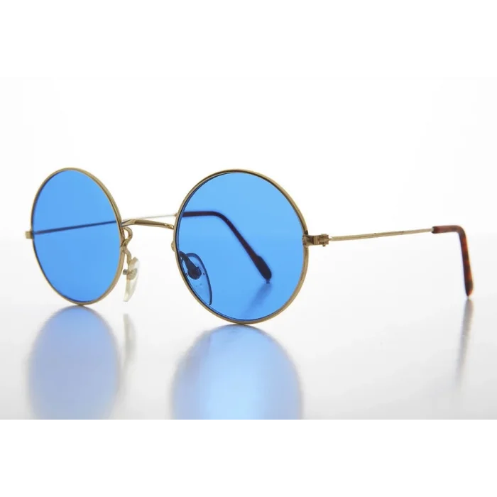  Yuvarlak Cam John Lennon Tarzı Gold Çerçeveli Mavi Gözlük