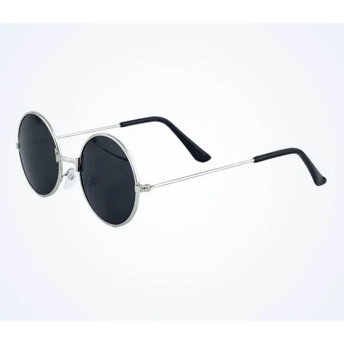  Yuvarlak Cam John Lennon Tarzı Gümüş Çerçeveli Siyah Gözlük