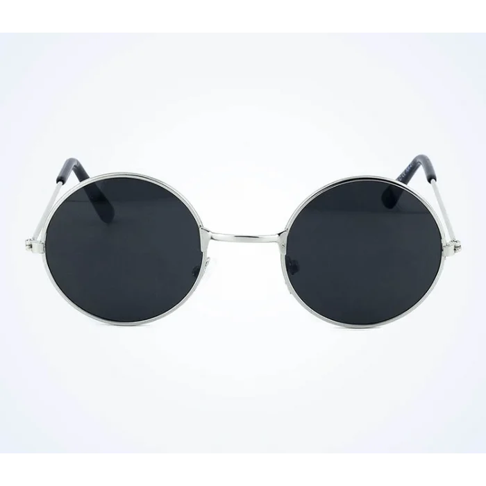  Yuvarlak Cam John Lennon Tarzı Gümüş Çerçeveli Siyah Gözlük