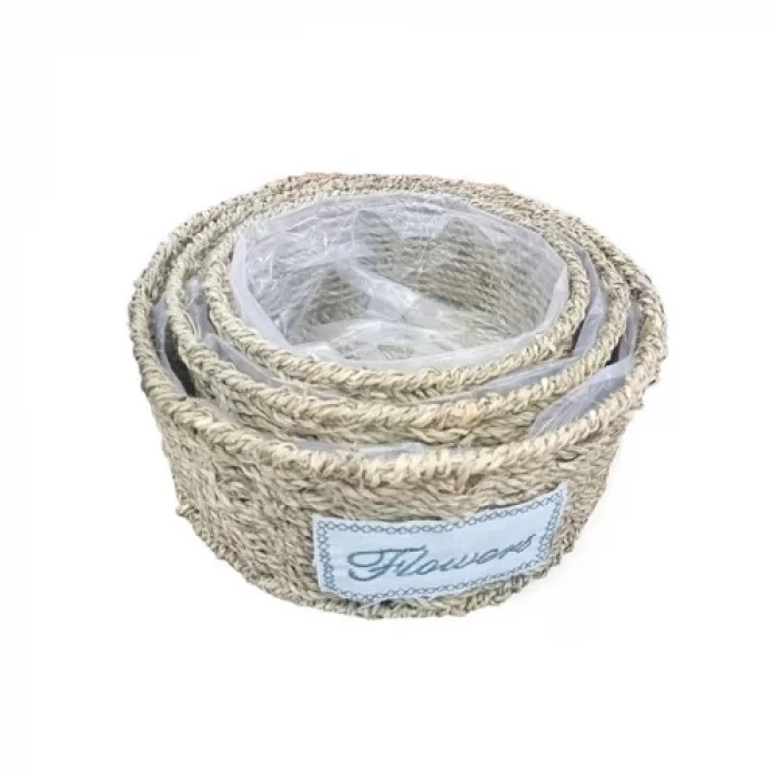  Yuvarlak Doğal Hasır Saksı Seti - 3lü