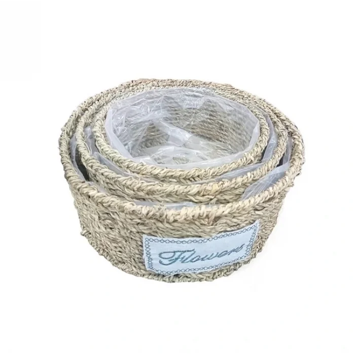 BUĞZ Yuvarlak Doğal Hasır Saksı Seti - 3lü