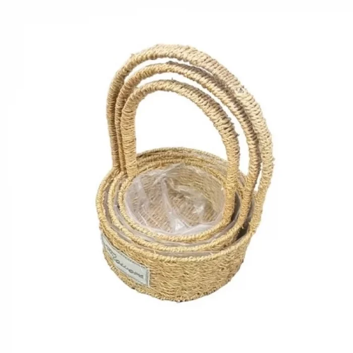  Yuvarlak Doğal Hasır Sepet Seti - 3lü