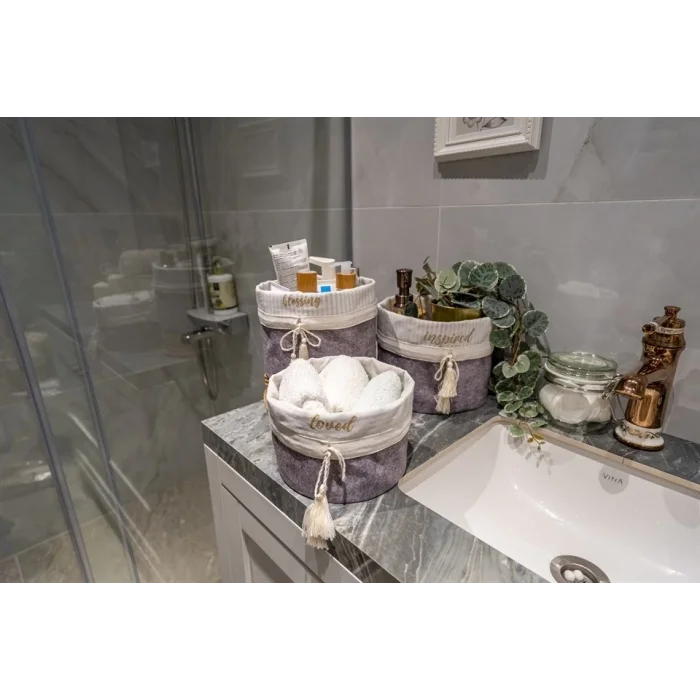  Yuvarlak Katlanabilir Çok Amaçlı Saklama Organizer Kutu Keçe Sepet (mini) - 03402