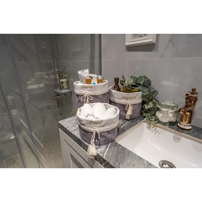 BUĞZ Yuvarlak Katlanabilir Çok Amaçlı Saklama Organizer Kutu Keçe Sepet (mini) - 03402 ( BUĞZ )