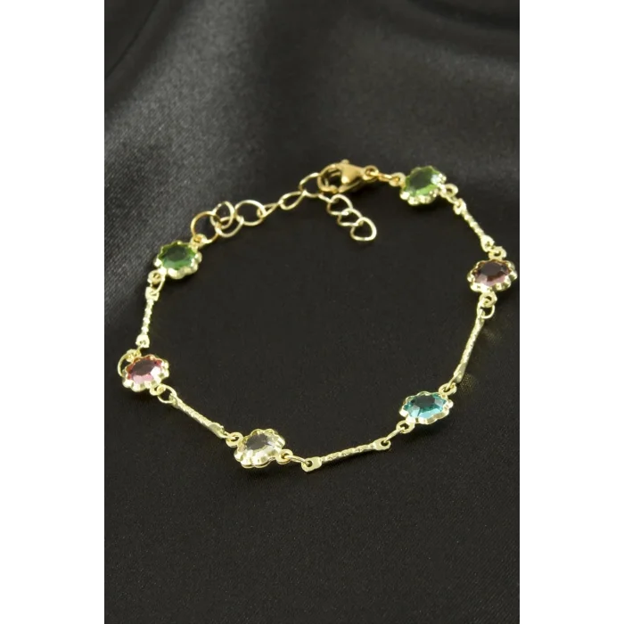 BUĞZ Yuvarlak Kristal Taşlı Çelik Bileklik