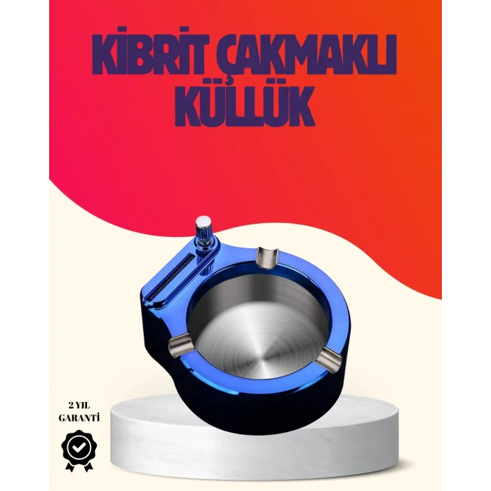 BUĞZ Yuvarlak Metal Küllük Çakmak Entegreli Dayanıklı Yapı