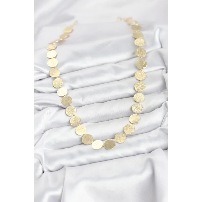 BUĞZ Yuvarlak Plaka Model Gold Renk Kadın Kolye - Lisinya