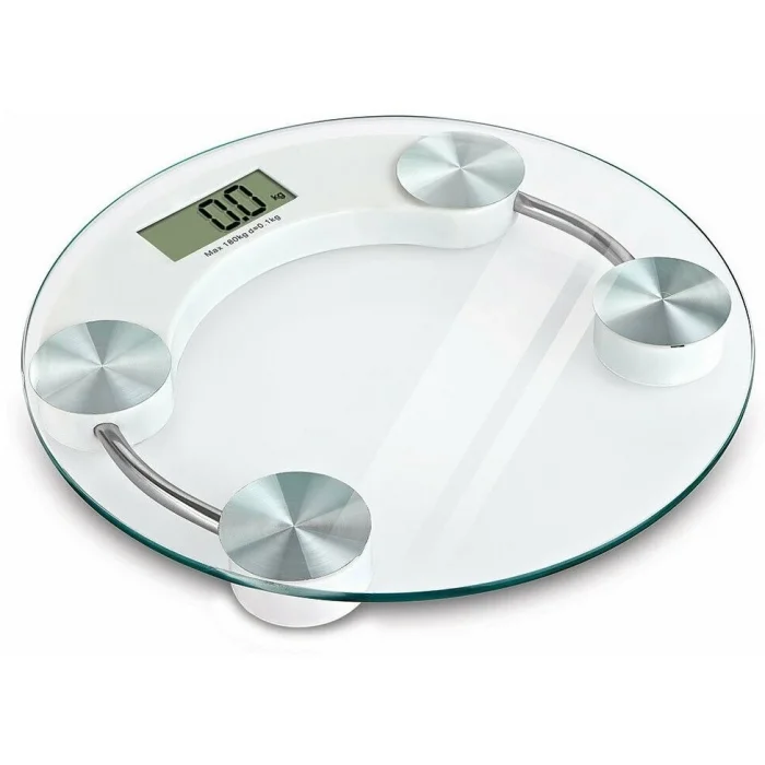 BUĞZ Yuvarlak Şeffaf Dijital Cam Baskül Tartı – 180 Kg Taşıma Kapasitesi, Hassas Ölçüm, Şık Tasarım Terazi