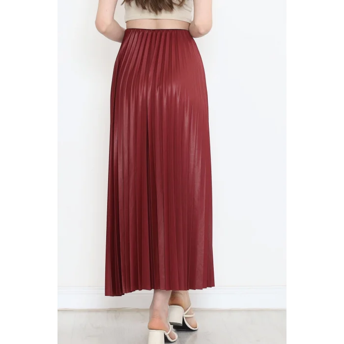 BUĞZ Zarif ve Modern Pileli Parlak Krep Gizli Lastikli Bordo Etek ( BUĞZ )