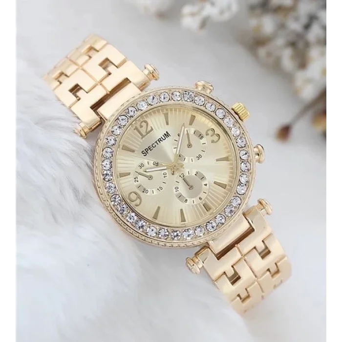  Zarif Ve Şık Özel Tasarım Zirkon Taşlı Metal Bayan Kol Saati (gold)