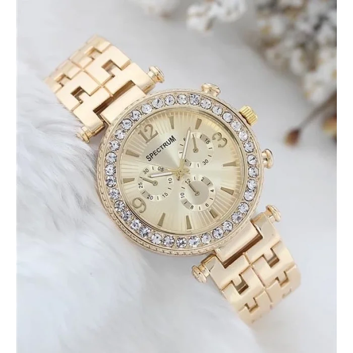 BUĞZ Zarif ve Şık Özel Tasarım Zirkon Taşlı Metal Bayan Kol Saati (gold) ( BUĞZ )