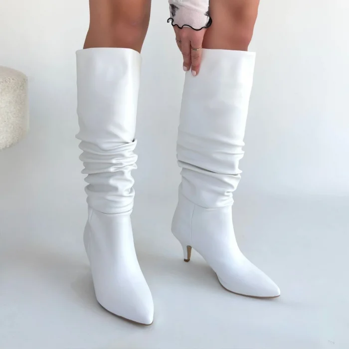 BUĞZ Zelya Beyaz Cilt Topuklu Çizme - Lisinya