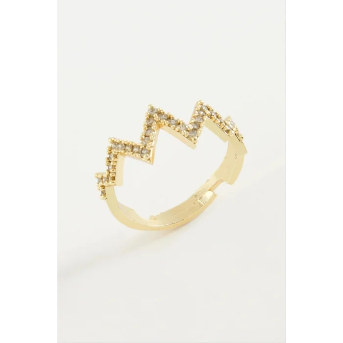 BUĞZ Zikzak Taşlı Metal Yüzük