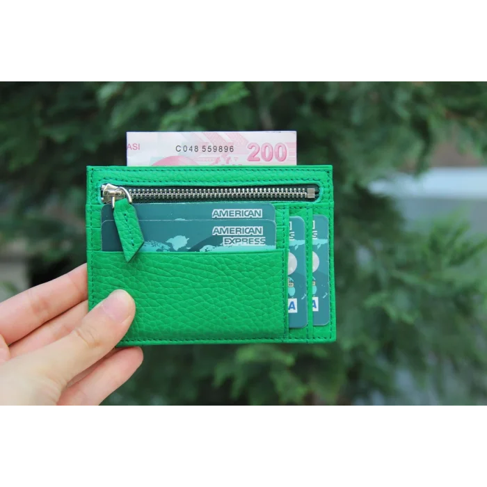  Zip Deri Fermuarlı Kartlık ZPCH ERC4 Yeşil