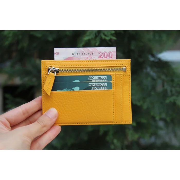  Zip Deri Fermuarlı Kartlık ZPCH FL12 Sarı