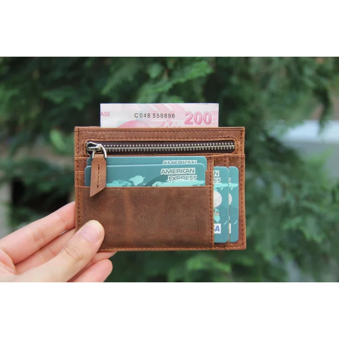  Zip Deri Fermuarlı Kartlık ZPCH G2 Kahve