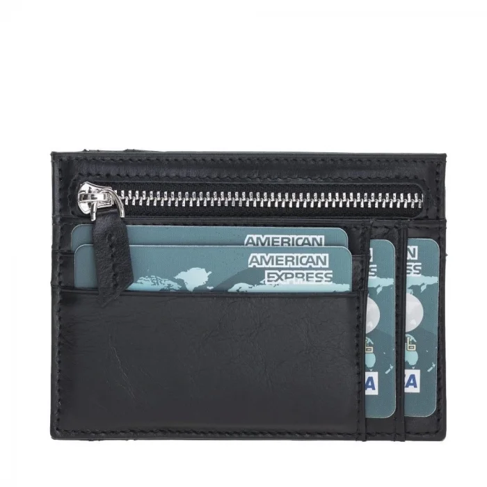  Zip Deri Fermuarlı Kartlık ZPCH RST1 Siyah